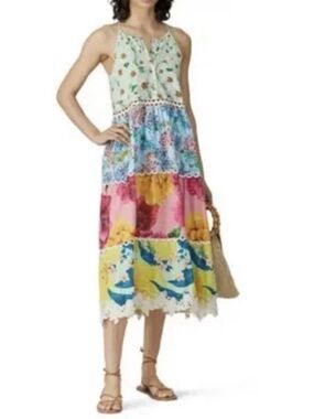 Farm Rio Floral Tiered Midi Dress in Multicolor